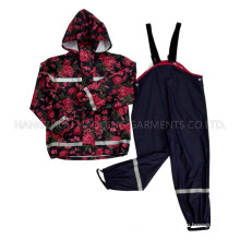 Flower Hooded Reflective PU Rain Jacket/Raincoat